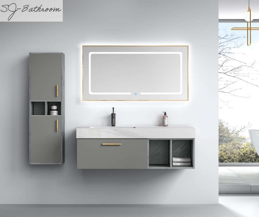 Duzzling light grey modern high quality basin cabinet vanity furniture set SJ-2026