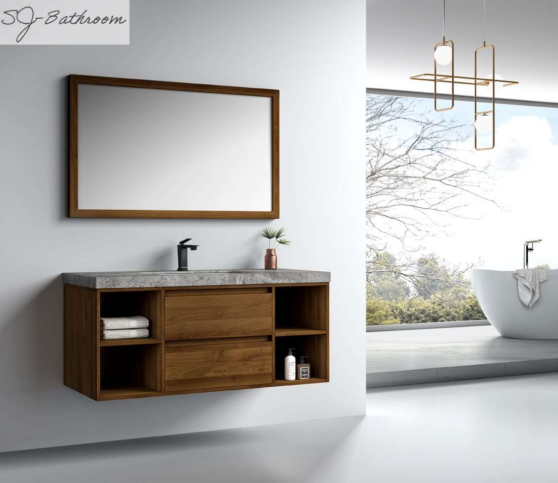 SJ-NPD32 walnut plywood modern bathroom cabinet furniture