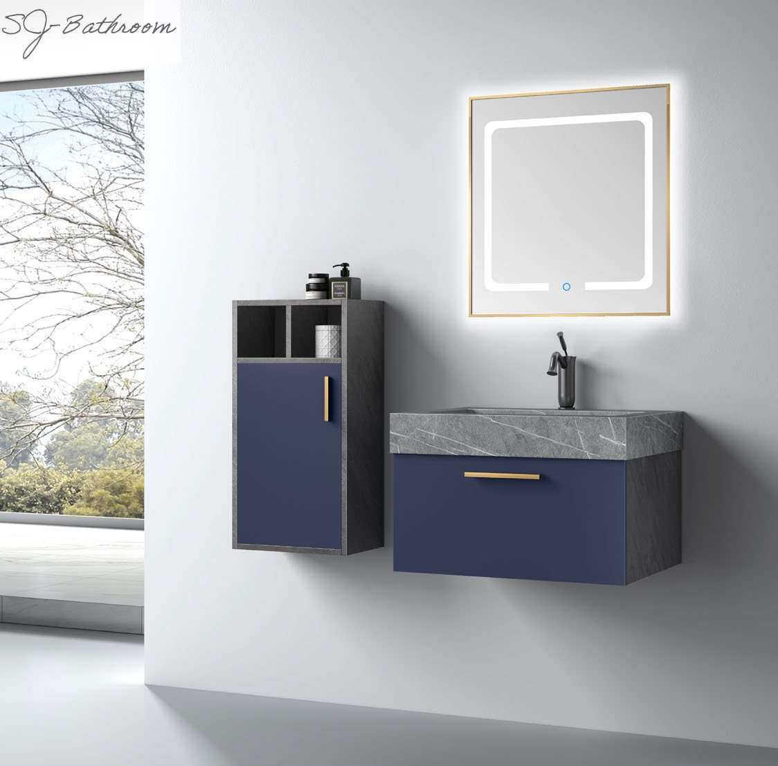 Armani Grey rock stone counter top washing room basin cabinet SJ-2028