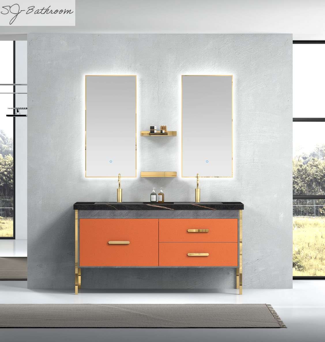 China factory quality bathroom cabinet furniture double basins SJ-2034