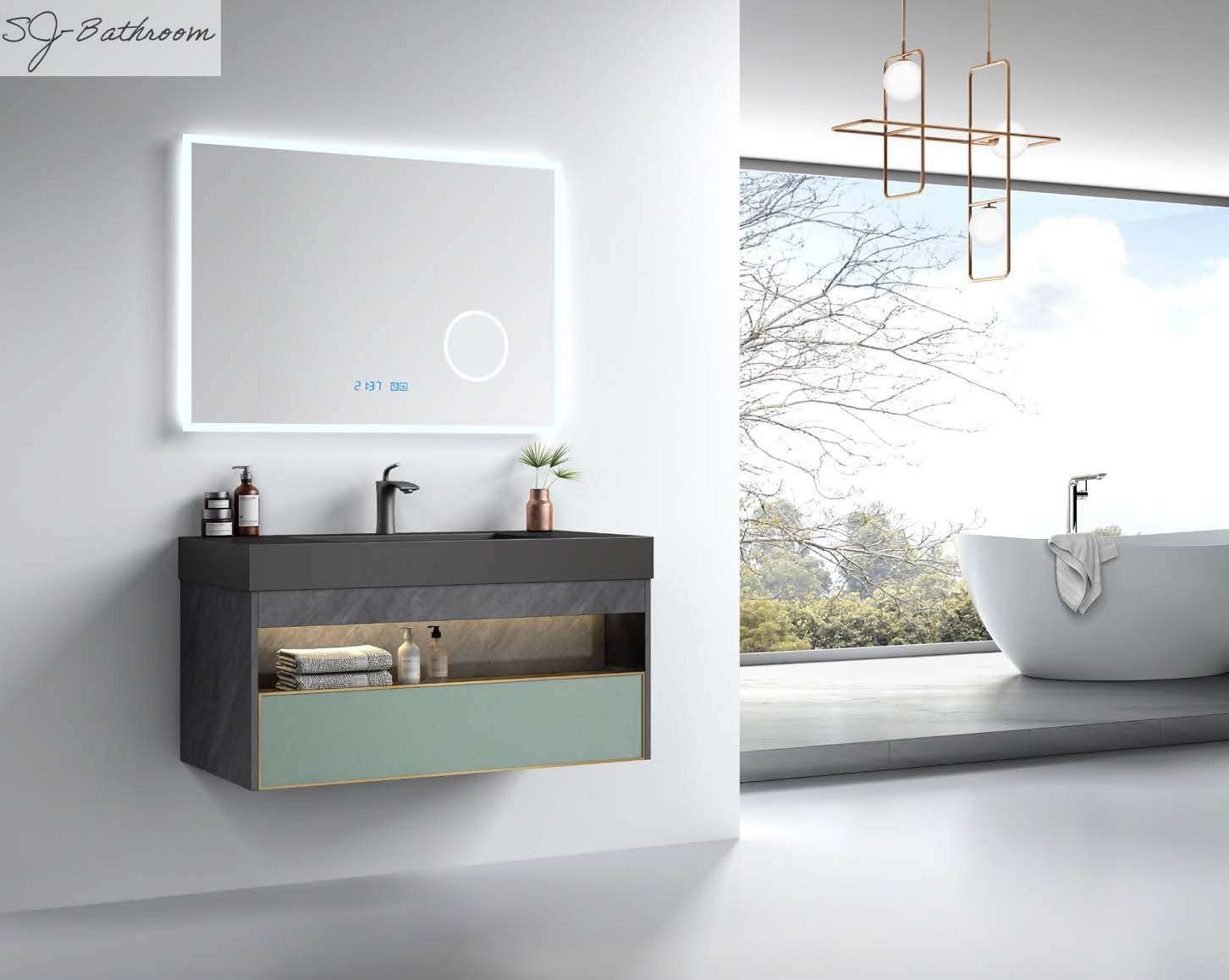 Plywood modern single basin bathroom cabinet furniture SJ-NPD1