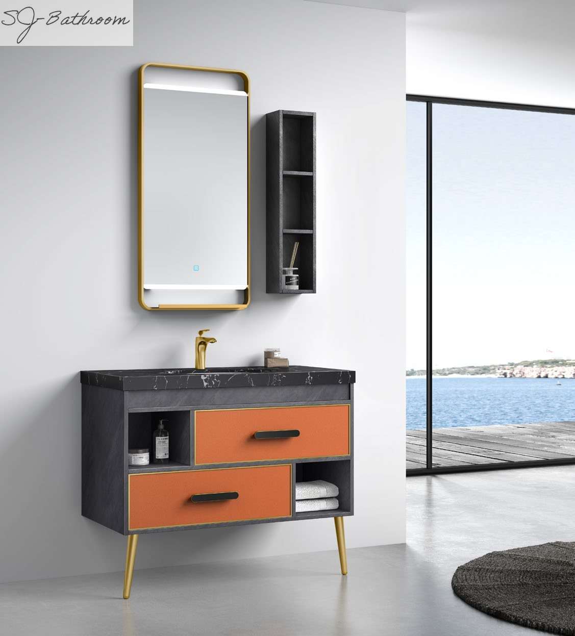 SJ-NPD4 LV orange color modern bathroom cabinet unit
