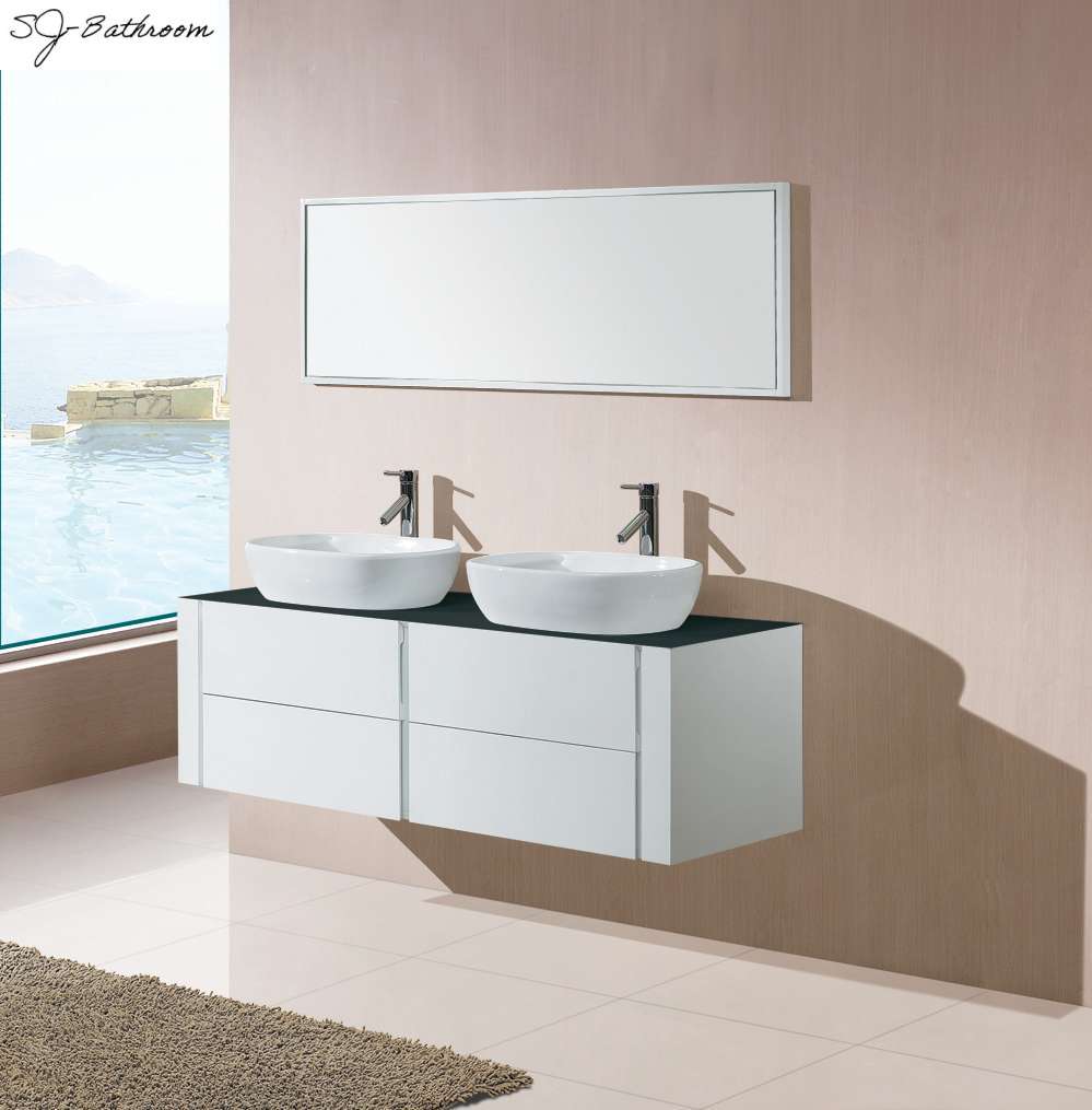 SJ-N834B High quality white glossy modern bathroom cabinet vanity furniture