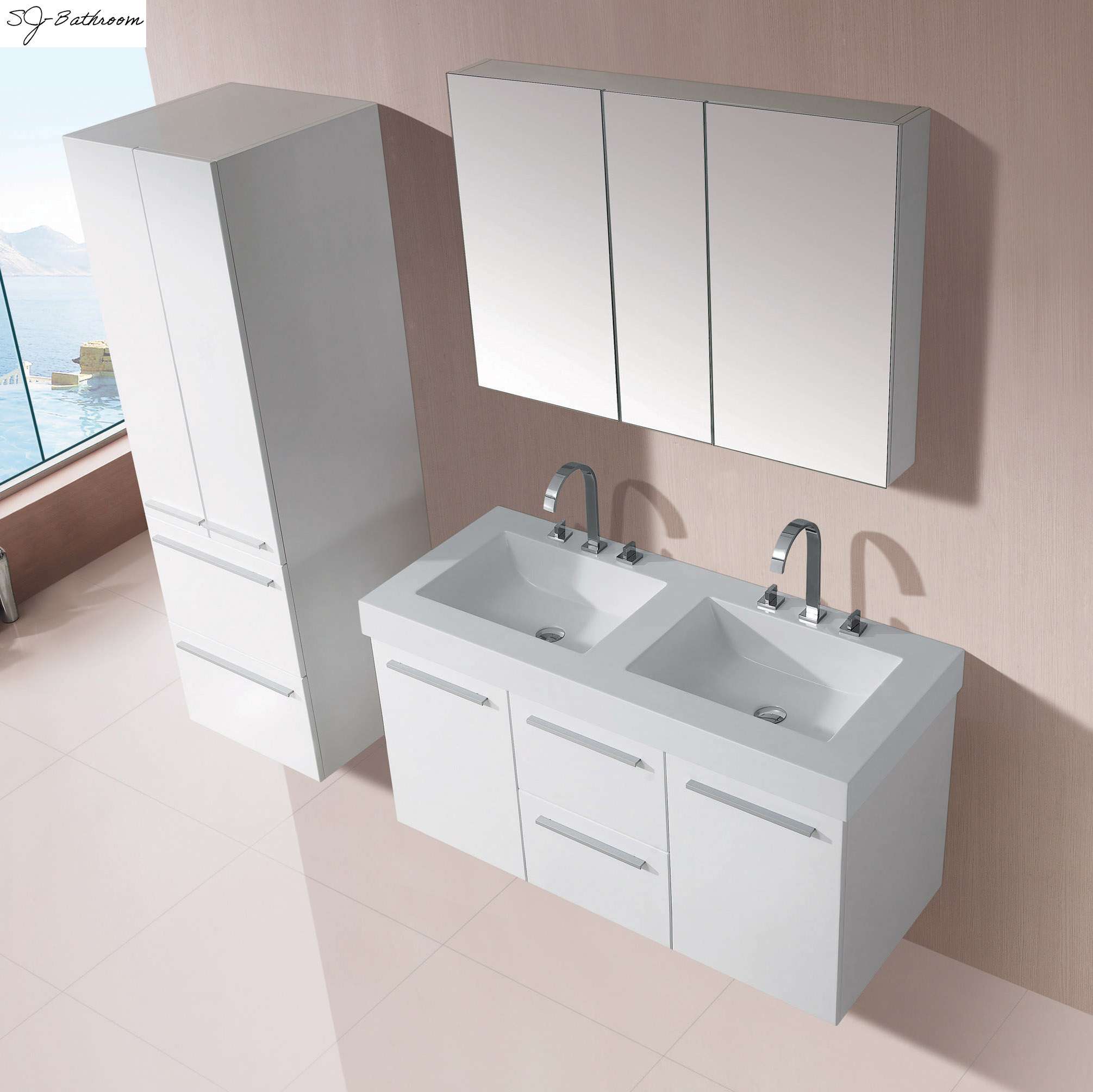 SJ-N889 Gloss high quality Europe style bathroom cabinet vanity furniture set