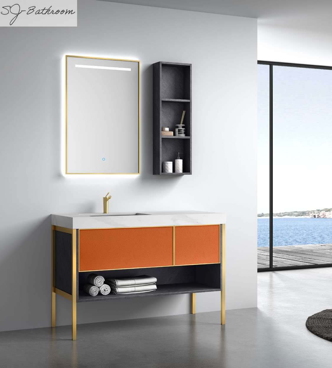 Freestanding luxury modern bathroom vanity cabinet with waterproof LED mirror SJ-2012