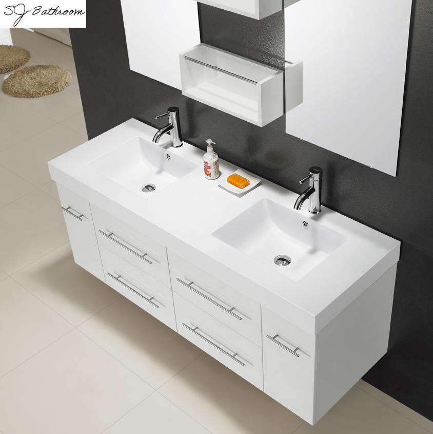 SJ-NG941 Black Gloss luxury double basins modern bathroom cabinet furniture