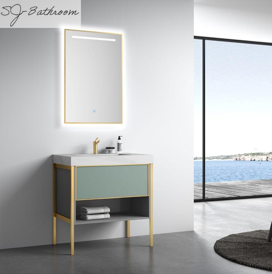 Hot-sale modern rock stone bathroom cabinet furniture with LED mirror SJ-2014